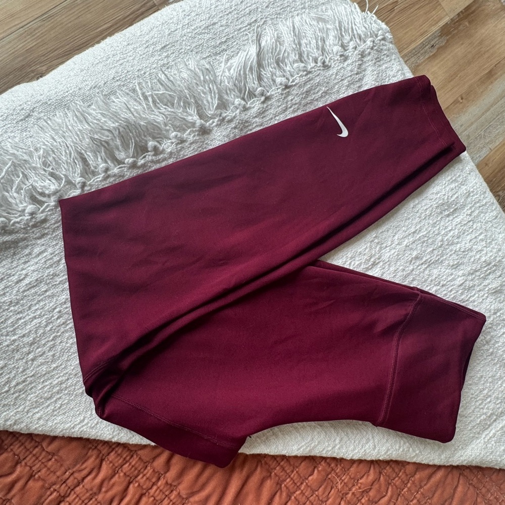 Nike Red Leggings with Wide Waistband and Streamlined Fit
